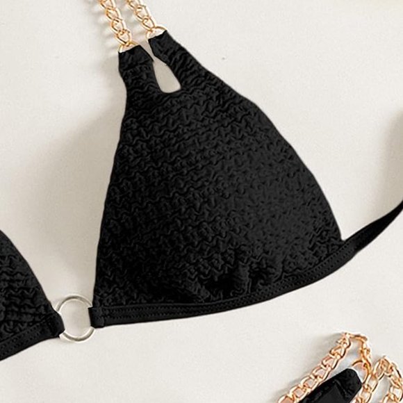 Micro triangle bikini set cut out black chain - Picture 4 of 5